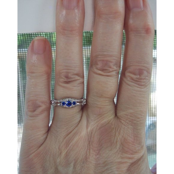 925 STERLING SILVER Antique Style Blue Spinel Cubic Zirconia Filigree Ring - Picture 14 of 16